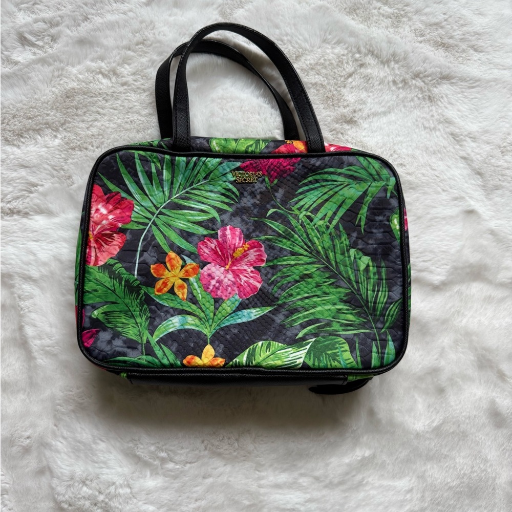 Victoria's Secret Black and Green Floral Cosmetic Bag